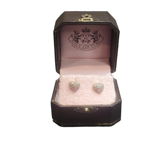 Juicy Couture Jewelry - NEW IN BOX Juicy Couture Pave Heart Studs Pink Crystal Gold VINTAGE Y2K Jewelry